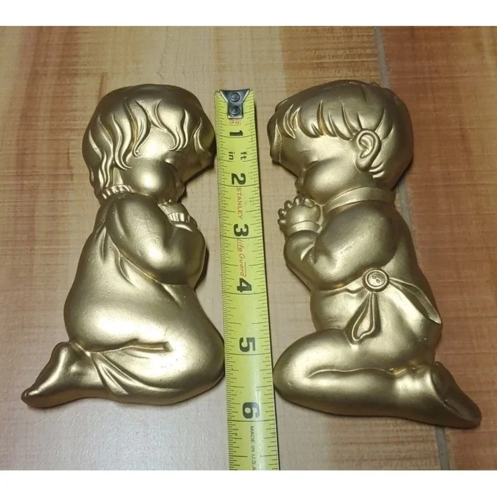 Boy Girl Child Praying Vintage Miller Studio 80s Antique Gold Color‎ Wall Decor